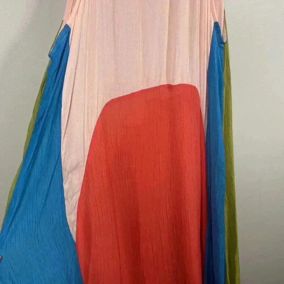 All Saints Aida Color Block Maxi Dress Size US 2 Sheer Boho Halter Tie Colorful - Picture 9 of 11